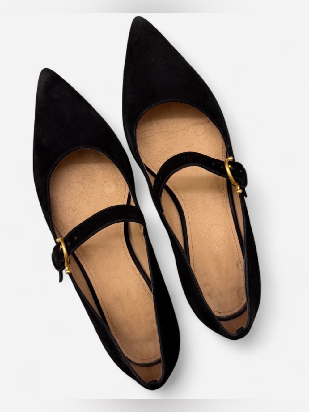Boden Black Suede Mary Jane Flats.
 Gold Buckle EU40